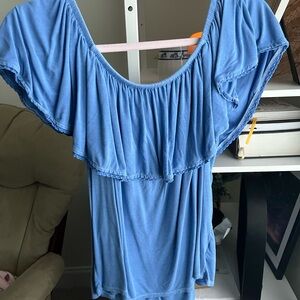 American Eagle Outfitters Blue Ruffled Blouse